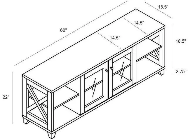 Alt view image 5 of 5 - 60" Farmhouse Home Entertainment Center, TV Stand with 4 Shelves and Transparent Center Cabinet