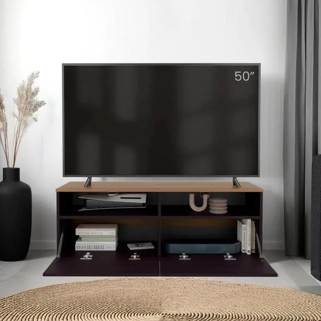 Alt view image 3 of 6 - Wenge and Natural Oak TV Stand with a Door and Open Storage