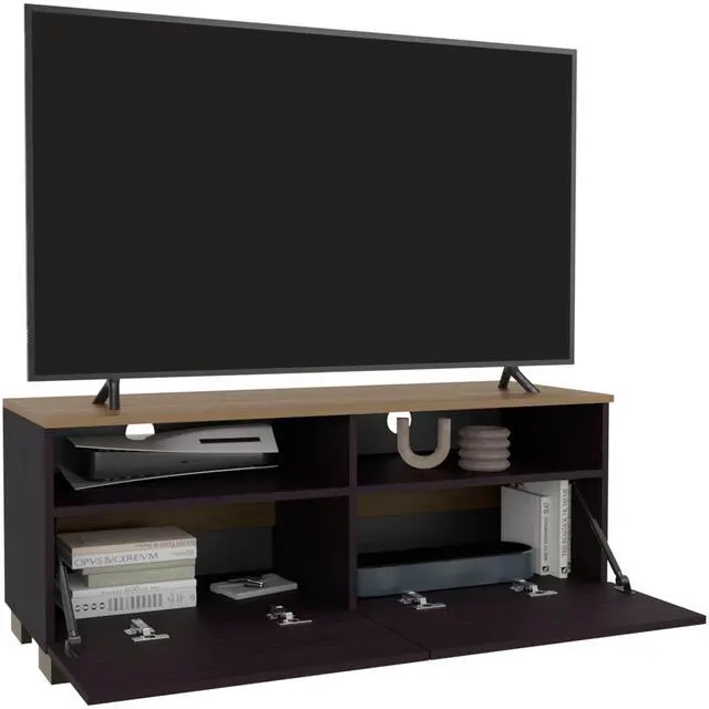 Alt view image 5 of 6 - Wenge and Natural Oak TV Stand with a Door and Open Storage