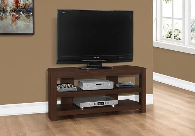 Main image of Tv Stand, 42 Inch, Console, Media Entertainment Center, Storage Shelves, Living Room, Bedroom, Brown Laminate, Contemporary, Modern