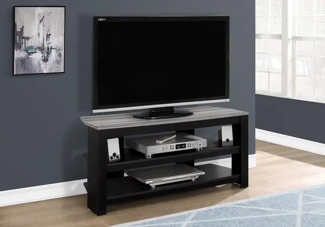 Main image of Tv Stand, 42 Inch, Console, Media Entertainment Center, Storage Shelves, Living Room, Bedroom, Black And Grey Laminate, Contemporary, Modern