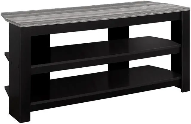 Alt view image 2 of 5 - Tv Stand, 42 Inch, Console, Media Entertainment Center, Storage Shelves, Living Room, Bedroom, Black And Grey Laminate, Contemporary, Modern