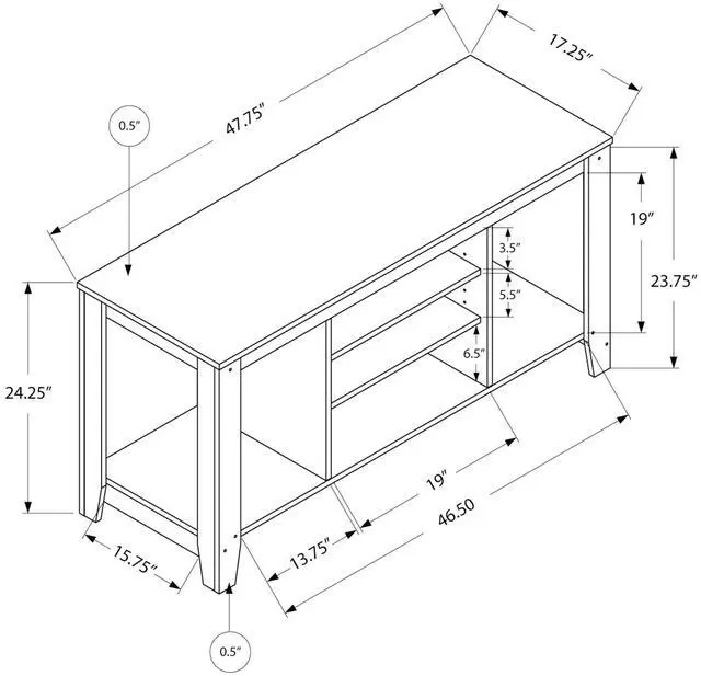 Alt view image 5 of 5 - Tv Stand, 48 Inch, Console, Media Entertainment Center, Storage Shelves, Living Room, Bedroom, Brown Laminate, Contemporary, Modern