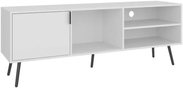Alt view image 2 of 7 - Vulcan 63" Wide Tv Stand with One Cabinet, Three Open Shelves, Cable Management, Living Room, Tv Room White