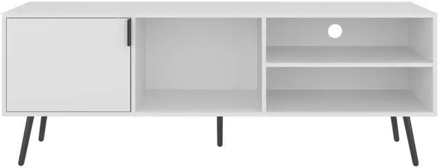 Alt view image 6 of 7 - Vulcan 63" Wide Tv Stand with One Cabinet, Three Open Shelves, Cable Management, Living Room, Tv Room White