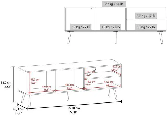 Alt view image 3 of 7 - Vulcan 63" Wide Tv Stand with One Cabinet, Three Open Shelves, Cable Management, Living Room, Tv Room White