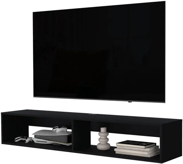 Alt view image 7 of 7 - Central Floating media rack in melamine with two shelves,black