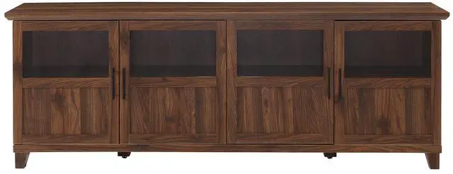 Alt view image 2 of 6 - Transitional Half-Glass 4-Door 70" TV Stand for 80" TVs - Dark Walnut