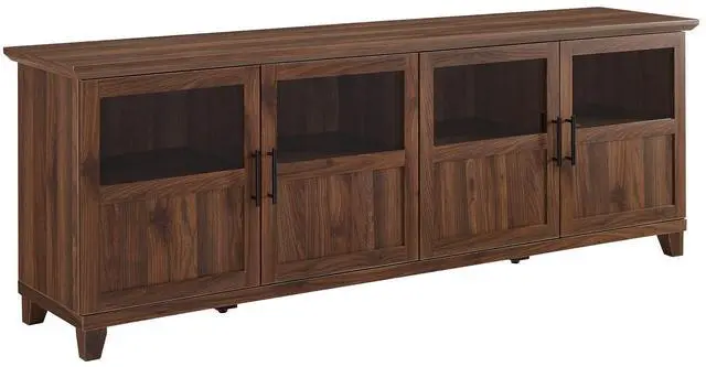 Main image of Transitional Half-Glass 4-Door 70" TV Stand for 80" TVs - Dark Walnut