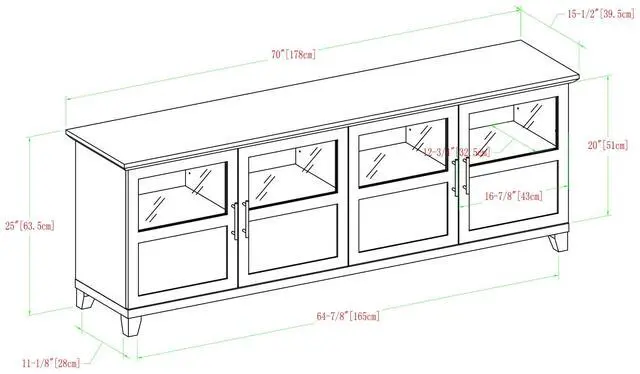 Alt view image 6 of 6 - Transitional Half-Glass 4-Door 70" TV Stand for 80" TVs - Dark Walnut