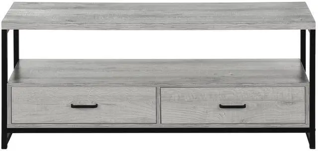 Alt view image 4 of 7 - Tv Stand, 48 Inch, Console, Media Entertainment Center, Storage Drawers, Living Room, Bedroom, Grey Laminate, Black Metal, Contemporary, Modern