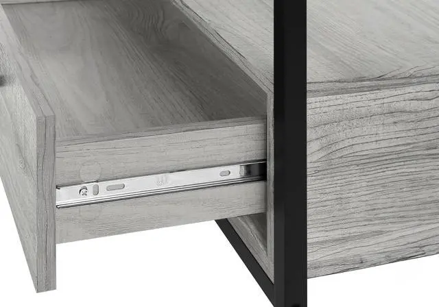 Alt view image 7 of 7 - Tv Stand, 48 Inch, Console, Media Entertainment Center, Storage Drawers, Living Room, Bedroom, Grey Laminate, Black Metal, Contemporary, Modern