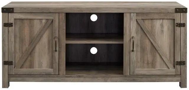 Alt view image 2 of 6 - Farmhouse Barn Door TV Stand for TVs up to 65" - Grey Wash