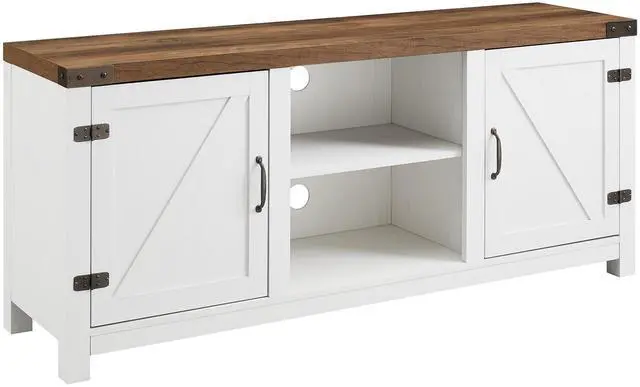 Main image of Modern Farmhouse Barn Door 3-Shelf TV Stand for TVs up to 65 - Rustic Oak / Brushed White