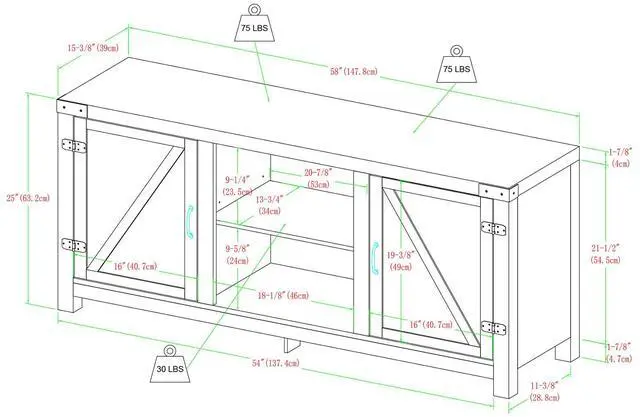 Alt view image 6 of 6 - Farmhouse Barn Door TV Stand for TVs up to 65" - Grey Wash