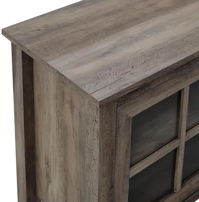 Alt view image 5 of 6 - Modern Farmhouse 2-Door Glass Windowpane 70" TV Stand for 80" TVs - Grey Wash