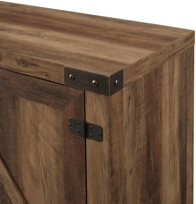 Alt view image 5 of 6 - Rustic Farmhouse Double Barn Door 70" TV Stand for 80" TVs with Center Shelves - Rustic Oak