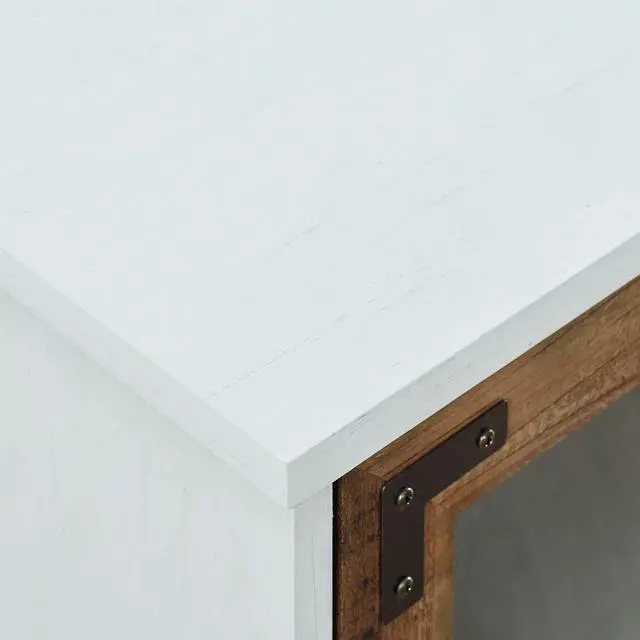 Alt view image 4 of 5 - Modern Farmhouse Two-Tone Windowpane Glass-Door TV Stand for TVs up to 65" - Brushed White / Rustic Oak