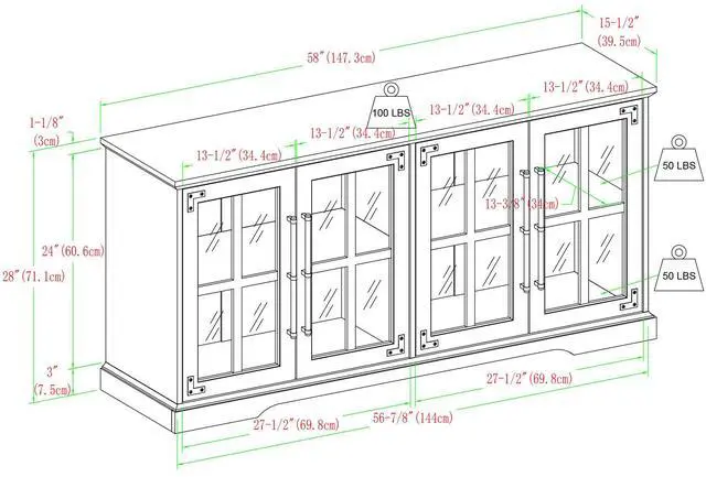 Alt view image 5 of 5 - Modern Farmhouse Two-Tone Windowpane Glass-Door TV Stand for TVs up to 65" - Brushed White / Rustic Oak