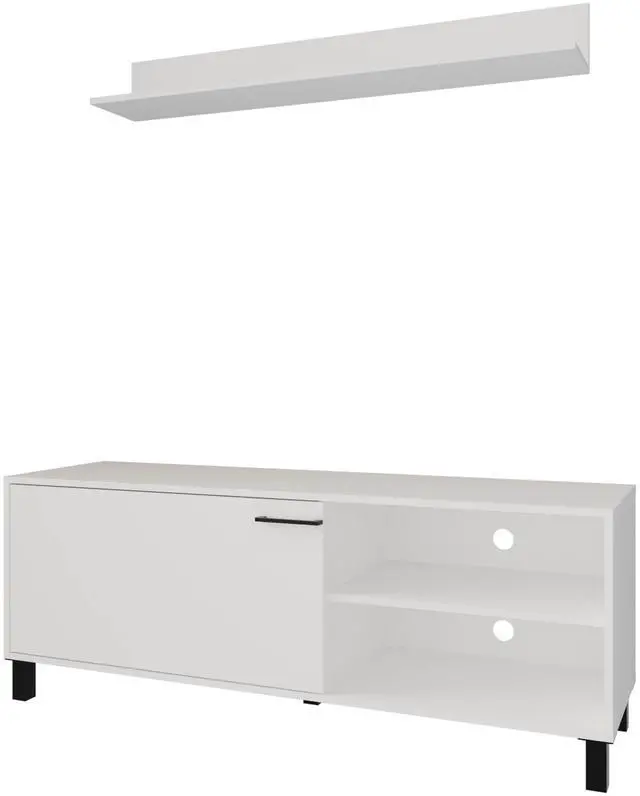 Alt view image 3 of 7 - FM FURNITURE Bitter Springs Tv Stand 65" in melamine with Open Storage,pneumatic arms and 1 Door, White