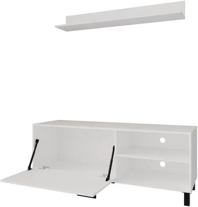 Alt view image 5 of 7 - FM FURNITURE Bitter Springs Tv Stand 65" in melamine with Open Storage,pneumatic arms and 1 Door, White