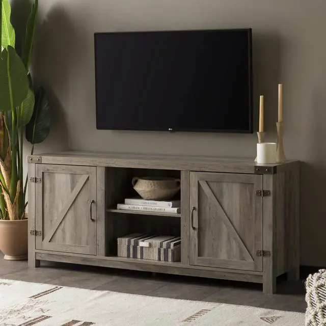 Alt view image 3 of 6 - Farmhouse Barn Door TV Stand for TVs up to 65" - Grey Wash