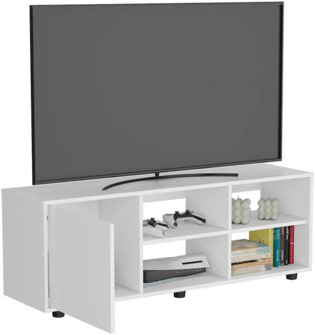 Alt view image 7 of 7 - Adel 51" Wide Tv Stand with One Door Cabinet , Four Open Shelves, Cable Management, Living Room, Tv Room