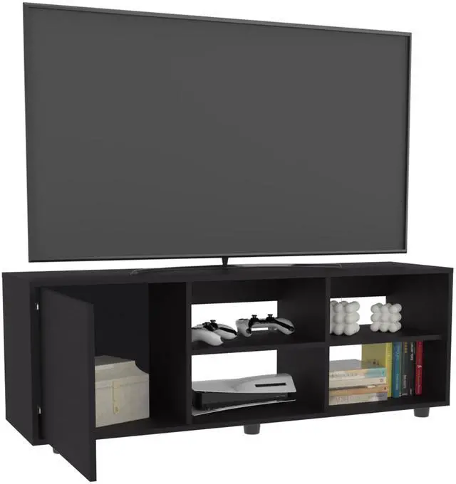 Alt view image 7 of 7 - Adel 51" Wide Tv Stand with One Door Cabinet , Four Open Shelves, Cable Management, Living Room, Tv Room