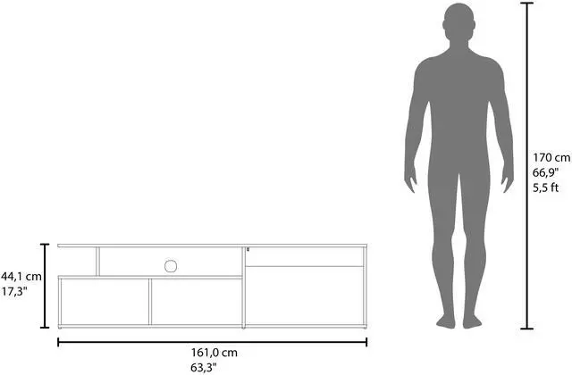Alt view image 4 of 7 - Selma Floating 63" Wide Tv Stand with Two Cabinets, Six Shelves, Cable Management , Entertainment Center for Living Room , Wall Shelf Cabinet Natural Oak - White