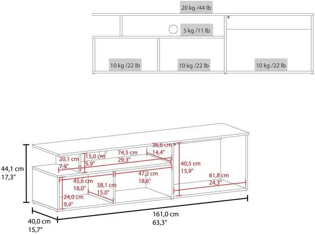 Alt view image 3 of 7 - Selma Floating 63" Wide Tv Stand with Two Cabinets, Six Shelves, Cable Management , Entertainment Center for Living Room , Wall Shelf Cabinet Natural Oak - White