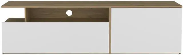 Alt view image 6 of 7 - Selma Floating 63" Wide Tv Stand with Two Cabinets, Six Shelves, Cable Management , Entertainment Center for Living Room , Wall Shelf Cabinet Natural Oak - White