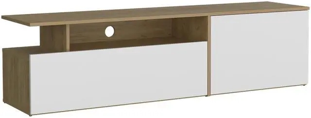 Alt view image 2 of 7 - Selma Floating 63" Wide Tv Stand with Two Cabinets, Six Shelves, Cable Management , Entertainment Center for Living Room , Wall Shelf Cabinet Natural Oak - White