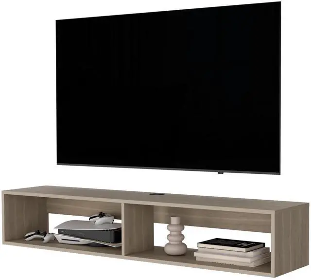 Alt view image 3 of 5 - White Oak 2-Shelf Central Floating Media Rack