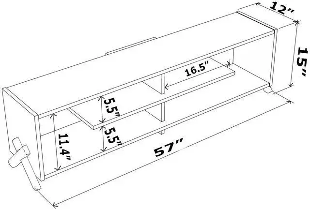 Alt view image 4 of 6 - FurnisHome Store Mid Century Modern Tv Stand 4 Shelves Open Storage Wood Legs Entertainment Centre 57 inch Low Tv Unit, Walnut/White