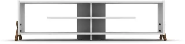 Alt view image 3 of 6 - FurnisHome Store Mid Century Modern Tv Stand 4 Shelves Open Storage Wood Legs Entertainment Centre 57 inch Low Tv Unit, Walnut/White