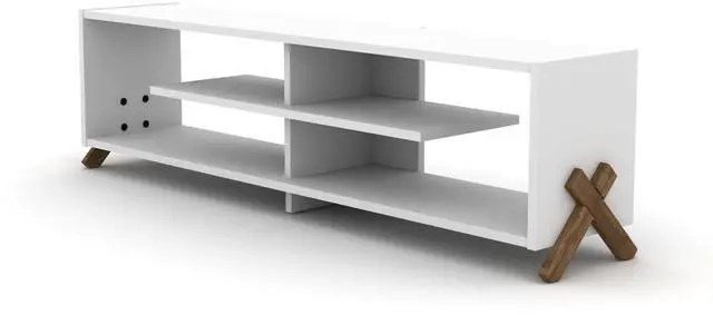 Alt view image 5 of 6 - FurnisHome Store Mid Century Modern Tv Stand 4 Shelves Open Storage Wood Legs Entertainment Centre 57 inch Low Tv Unit, Walnut/White