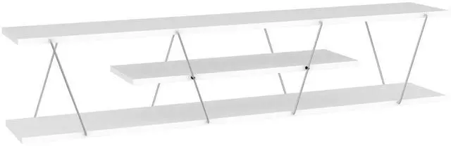 Alt view image 2 of 5 - FurnisHome Store Tars Mid Century Modern Tv Stand 4 Shelves Open Storage Metal Cords Entertainment Centre 56 inch Low Tv Unit, White/Chrome