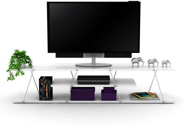 Alt view image 5 of 5 - FurnisHome Store Tars Mid Century Modern Tv Stand 4 Shelves Open Storage Metal Cords Entertainment Centre 56 inch Low Tv Unit, White/Chrome