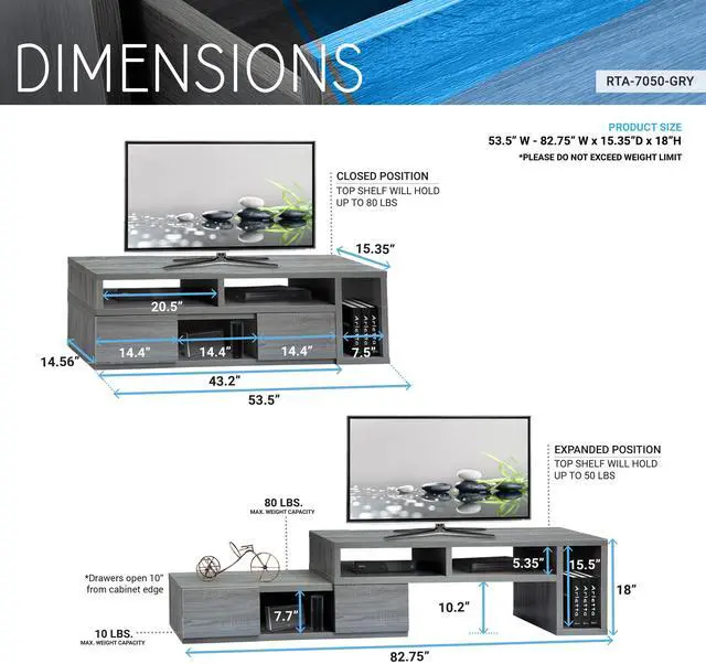 Alt view image 4 of 7 - Techni Mobili Adjustable TV Stand Console for TV's Up to 65"