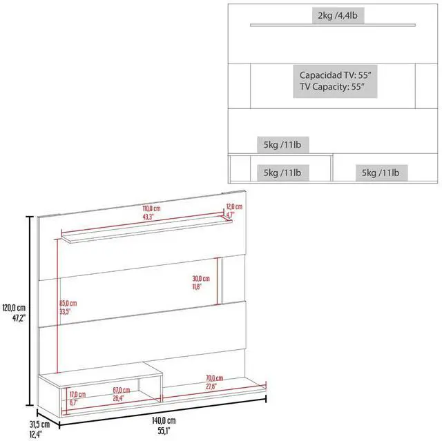 Alt view image 7 of 7 - Floating Entertainment Center Albuquerque, Living Room, White