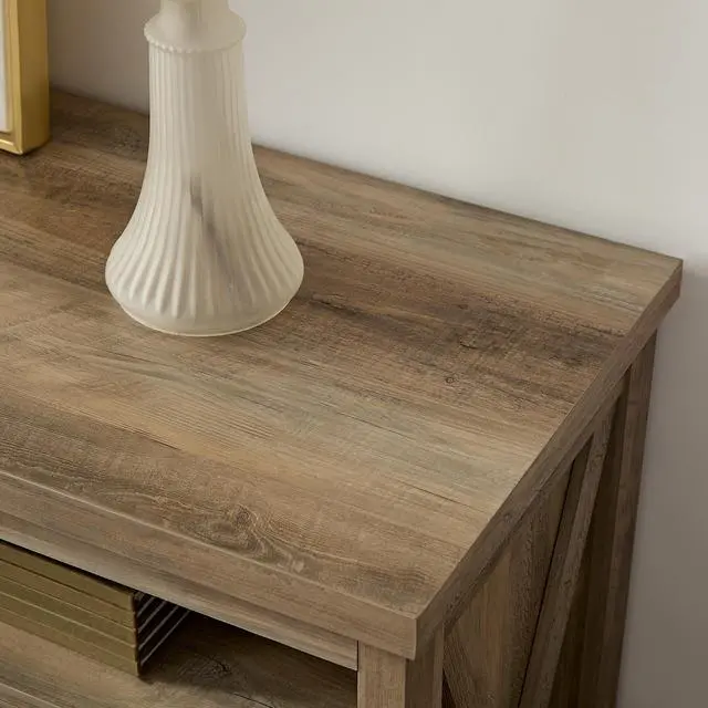 Alt view image 5 of 5 - Farmhouse TV Media Stand, Large Barn Inspired Home Entertainment Console, with 18" Fireplace Insert, for TV Up to 65'', with Open Shelves and Closed Cabinets, Gray Wash 57.87*15.75*30.31