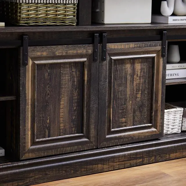 Alt view image 5 of 6 - Media Console Table with Storage Cabinet, Mid Century style Entertainment TV Table, Multipurpose Sliding Door TV Cabinet  Large Storage Space, 58.11"W*15.79"D*32.36"H Antique brown