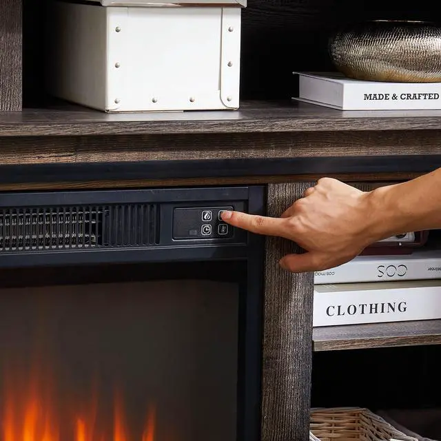 Alt view image 4 of 4 - Modern Entertainment Console TV Stand with 23" Fireplace Insert, Multipurpose Sliding Door TV Cabinet Large Storage Space, 58.11"W*15.79"D*32.36"H Antique brown