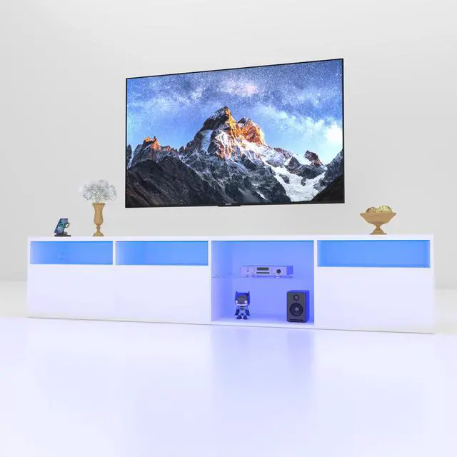 Main image of TV Console with Storage Cabinets, 82.6 Inch Long LED TV Stand with Full RGB Color Selection, 31 Modes Changing Lights Modern Entertainment Center with Power Cord (White, for 75/80 inches TV)