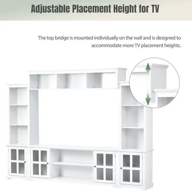 Alt view image 4 of 7 - [VIDEO provided] ON-TREND Minimalism Entertainment Wall Unit with Bridge, Modern TV Console Table for TVs Up to 70", Multifunctional TV Stand with Tempered Glass Door, White (Old SKU: SD000009AAK)