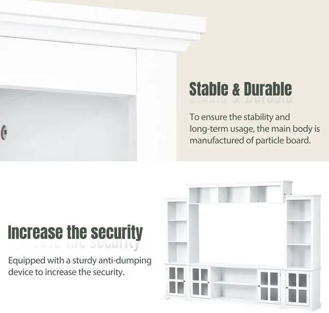 Alt view image 7 of 7 - [VIDEO provided] ON-TREND Minimalism Entertainment Wall Unit with Bridge, Modern TV Console Table for TVs Up to 70", Multifunctional TV Stand with Tempered Glass Door, White (Old SKU: SD000009AAK)