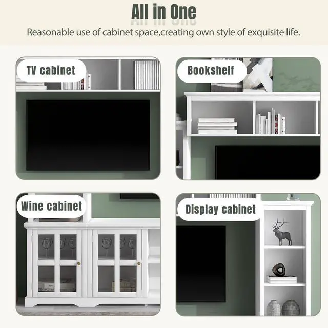 Alt view image 6 of 7 - [VIDEO provided] ON-TREND Minimalism Entertainment Wall Unit with Bridge, Modern TV Console Table for TVs Up to 70", Multifunctional TV Stand with Tempered Glass Door, White (Old SKU: SD000009AAK)