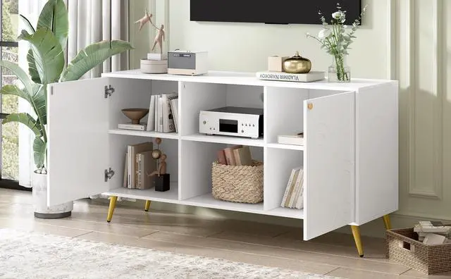 Alt view image 6 of 7 - U-Can Modern TV Stand for TVs up to 55 Inches, Entertainment Center Media Console,Adjustable Shelf, Metal Legs, Handles and Anti-tip Device for Living room