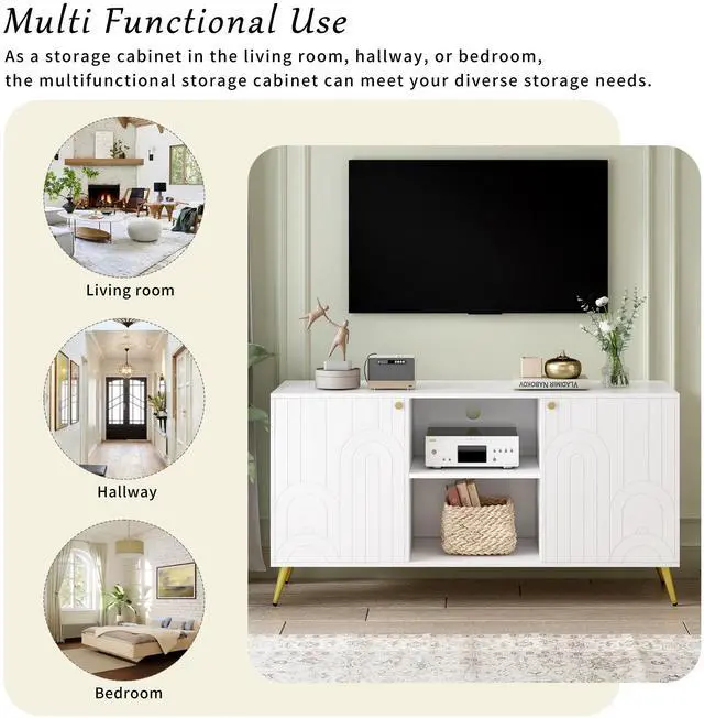 Alt view image 7 of 7 - U-Can Modern TV Stand for TVs up to 55 Inches, Entertainment Center Media Console,Adjustable Shelf, Metal Legs, Handles and Anti-tip Device for Living room