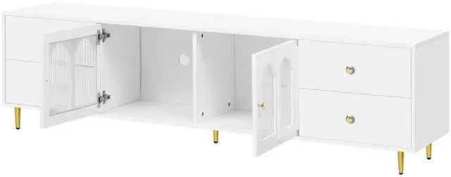 Alt view image 7 of 7 - U-Can 70.9'' Modern TV Stand for TVs up to 75 Inches, Entertainment Center with Glass Door, 4 Drawers and 2 Cabinets, Five Metal Legs and Metal Handles for Living room